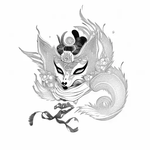 a geisha with a kitsune mask tattoo design idea