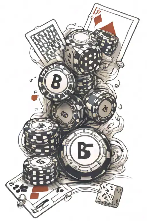 bet, poker cards, chips, pool ball, dice tattoo design idea