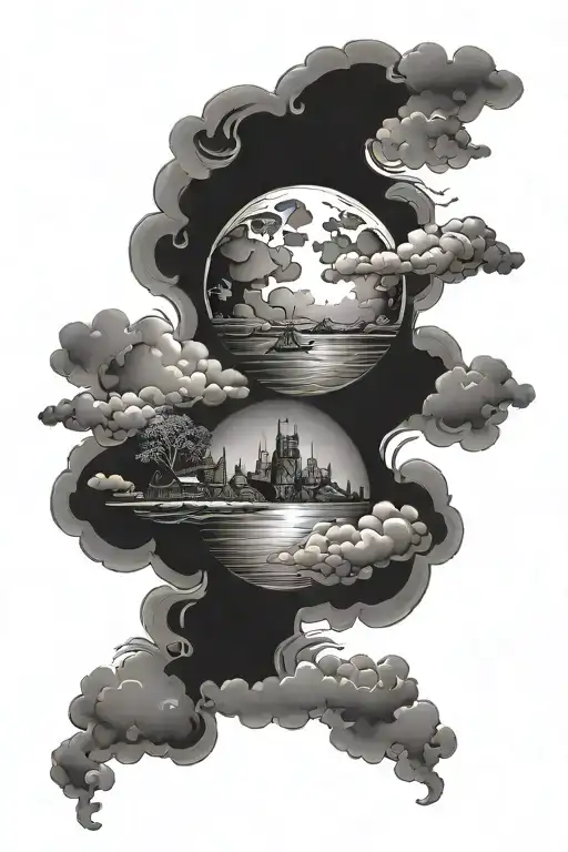 "Remember your journey when you make it to your destination" with clouds shaded tattoo design idea