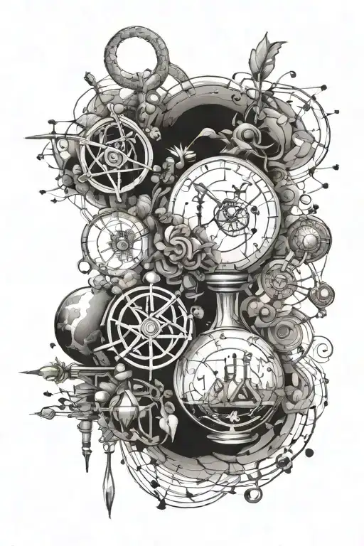 fine structure constant with scientific symbols, chemistry, physics, biology tattoo design idea