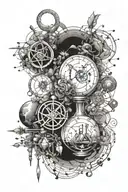 fine structure constant with scientific symbols, chemistry, physics, biology tattoo design idea