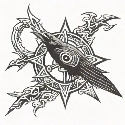 kunai with Itachi's eye surrounded by crows tattoo design idea