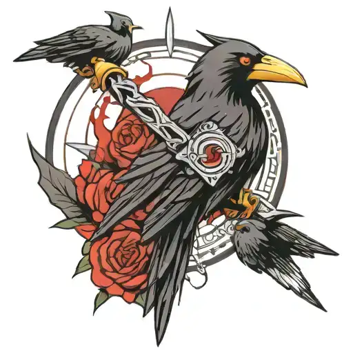 kunai with Itachi's eye surrounded by crows tattoo design idea