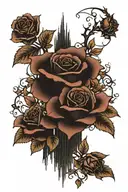 the dark tower with roses flanking from left to right with roses, vines spell i shoot with my mind, i kill with my heart tattoo design idea