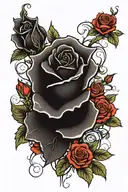 the dark tower with roses flanking from left to right with roses, vines spell i shoot with my mind, i kill with my heart tattoo design idea