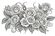 the dark tower with roses flanking from left to right with roses, vines spell i shoot with my mind, i kill with my heart tattoo design idea