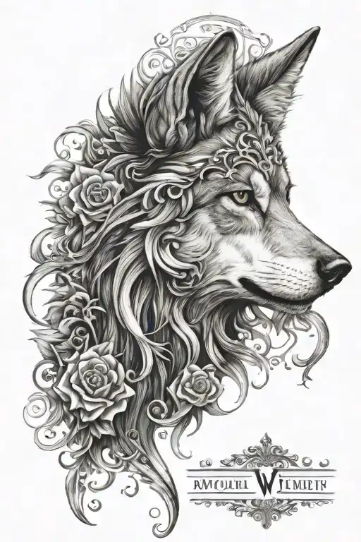 wolf, fleur-de-lis, names Helena Lis , one written in Hebrew: YHWH, a biblical text: Galatians 6:7-10 tattoo design idea