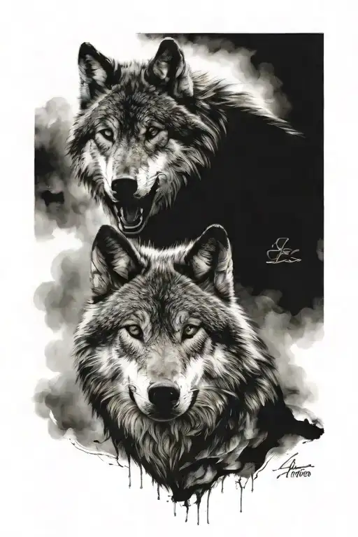 wolf, YHVH in hebraic idioma, names Helena Lis and Gabriel Henrique, biblical text Galatians 6:7  tattoo design idea