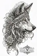 wolf, fleur-de-lis, names Helena Lis , one written in Hebrew: YHWH, a biblical text: Galatians 6:7-10 tattoo design idea