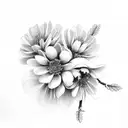 peach blossom, mums and gladilous branch tattoo design idea