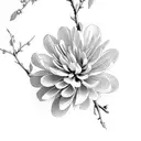 peach blossom, mums and gladilous branch tattoo design idea