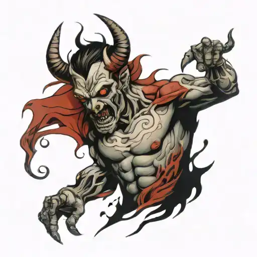 the devil breaking out of the body tattoo design idea