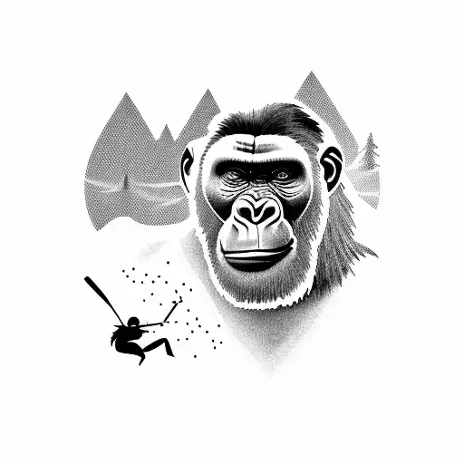 Incorporate cricket stumps and a gorilla silhouette in a blackwork design, symbolizing the client's dedication to both cricket and their profession. tattoo design idea