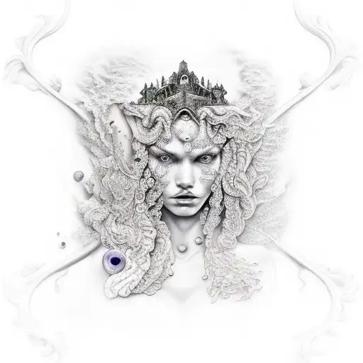 agressive water goddess  tattoo design idea