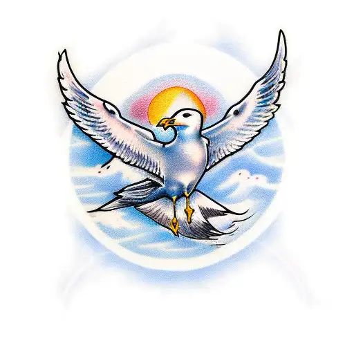 Majestic seagull with blue eyes and armor tattoo design idea