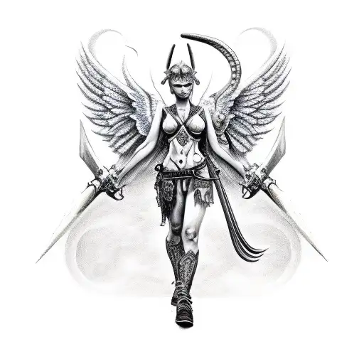 warrior angel with devil tattoo design idea