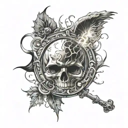 wand casting light and darkness spell brushstrokes tattoo design idea