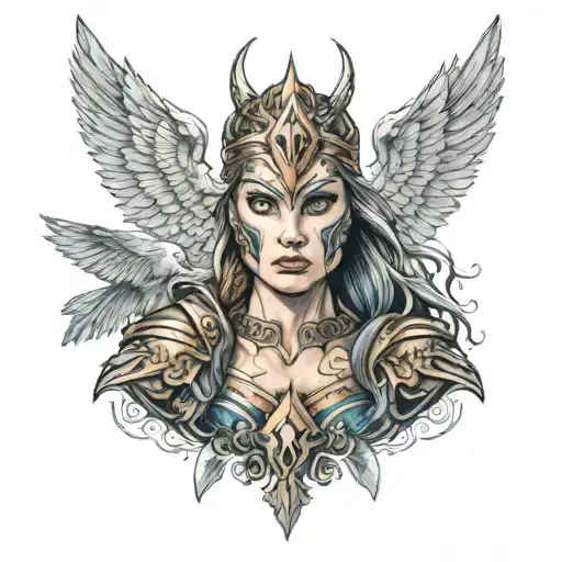 Valkyrie warrior with intricate tattoo design idea