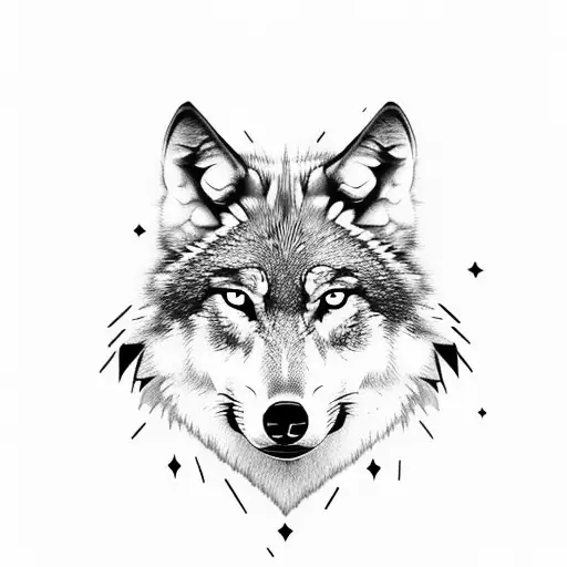 Wolf, tatoo, black and white, moon in background tattoo design idea