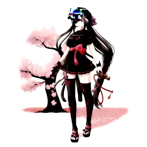 black and grey katana with red cherry blossom tattoo design idea