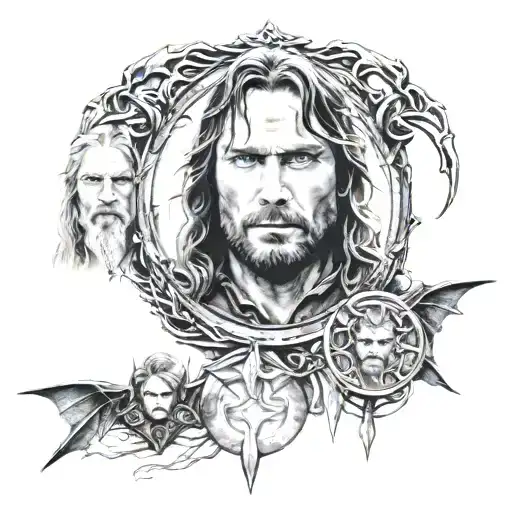 lord of the rings gimli aragorn legolas and the ring tattoo design idea