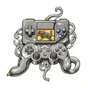 A video game controller intertwined with music notes and Looney Tunes characters, symbolizing your passion for both gaming and hip hop tattoo design idea