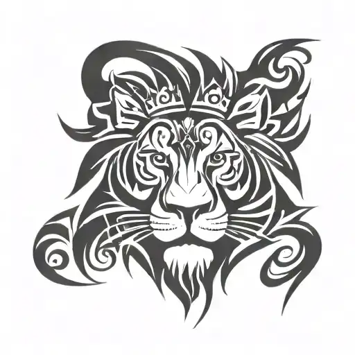 lion head roar king crown tattoo design idea