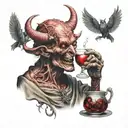 satan at communion tattoo design idea