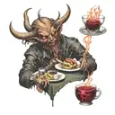 satan at communion tattoo design idea