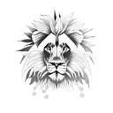 A majestic lion standing in a lush jungle surrounded by exotic plants and flowers tattoo design idea