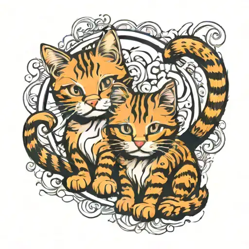 One ginger cat and one tabby cat tattoo design idea