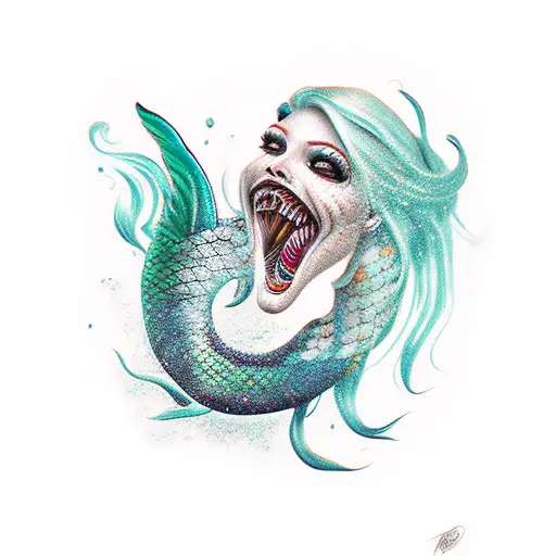 horror mermaid tattoo design idea
