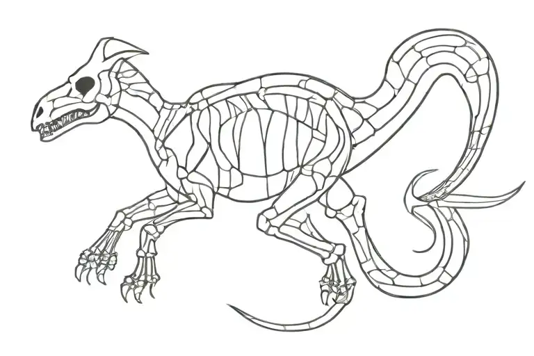 Parasaurolophus fossil skeleton in a death curl pose tattoo design idea