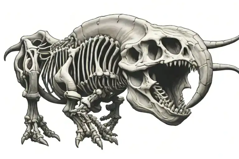 Parasaurolophus fossil skeleton death pose tattoo design idea