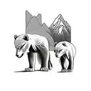 Nature scene with 2 cubs/father, waterfall, trees, and mountains accending to the heavens tattoo design idea