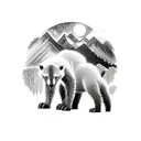 Nature scene with 2 cubs/father, waterfall, trees, and mountains accending to the heavens tattoo design idea