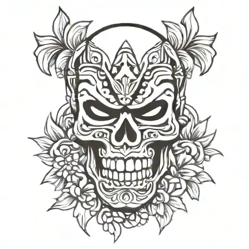 tiki mask skull tattoo design idea