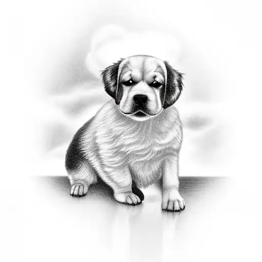 memorial for a dog with clouds  tattoo design idea