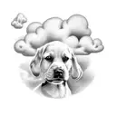 memorial for a dog with clouds  tattoo design idea