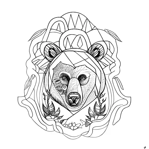 double exposure tattoo. bear. forest child walking tattoo design idea