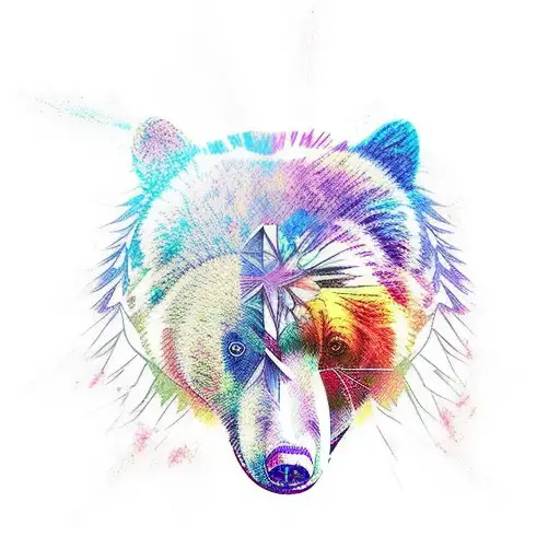 double exposure tattoo. bear. forest child walking tattoo design idea