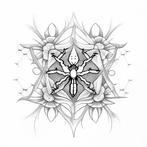flowers with spider webs and spider  tattoo design idea