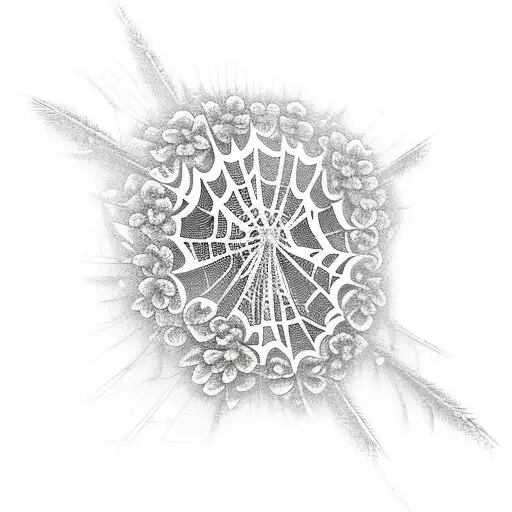 spider webs and spider with flowers tattoo design idea