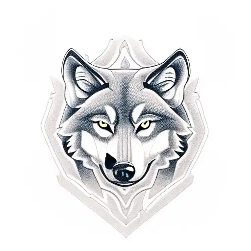 A black-grey tattoo of a wolf's head with intricate clockwork mechanisms integrated into its fur tattoo design idea