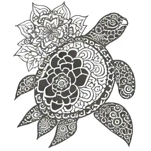 small turtle mix with flower and mandala tattoo design idea