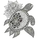small turtle mix with flower and mandala tattoo design idea