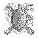 small turtle mix with flower and mandala tattoo design idea