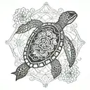 small turtle mix with flower and mandala tattoo design idea