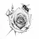 christian cross digging into skin with rose wrapped around and a bee pollinating  tattoo design idea