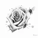 christian cross digging into skin with rose wrapped around and a bee pollinating  tattoo design idea